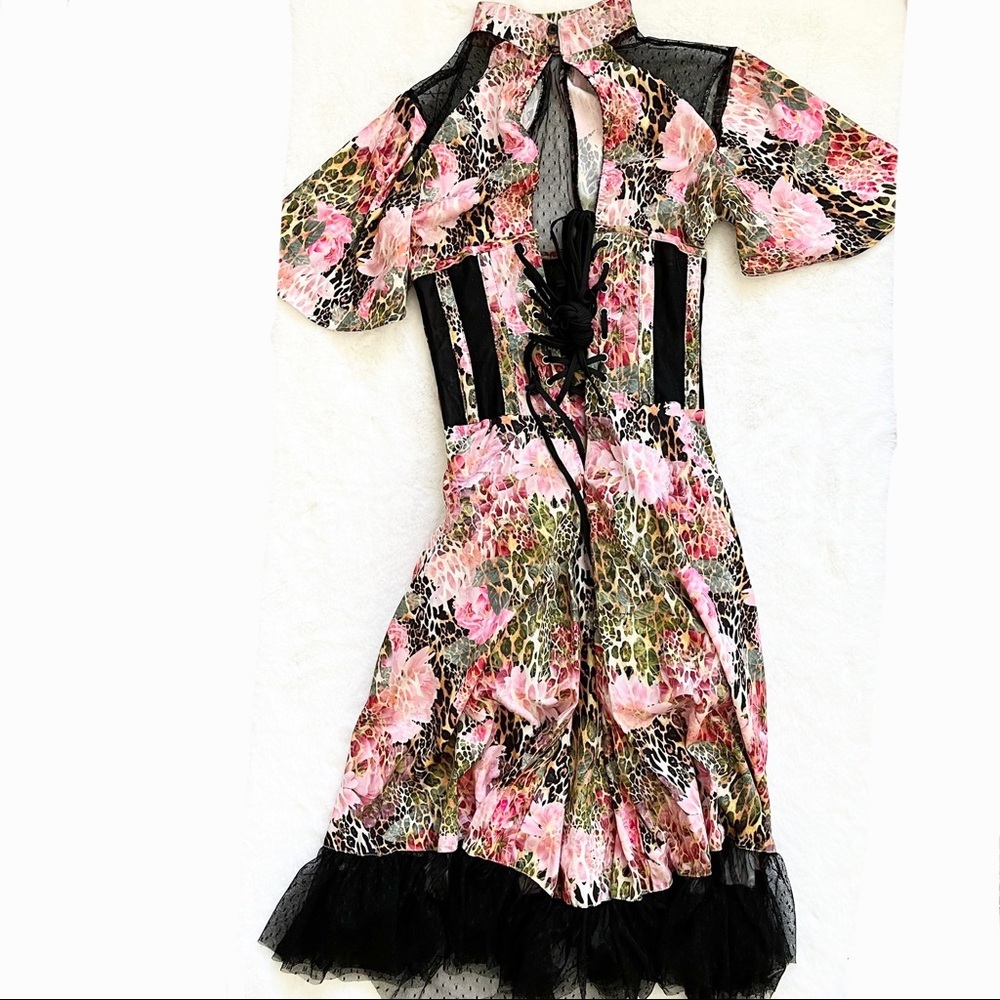 CORSET STORY FLORAL/CHEETAH PRINT CORSET DRESS Size Medium Cosplay Oktoberfest - Picture 2 of 15